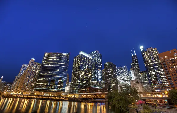 Night, city, lights, skyscrapers, USA, America, Chicago, Chicago