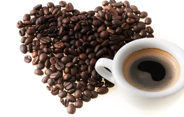 Heart, coffee, Cup, love, heart, beans, coffee