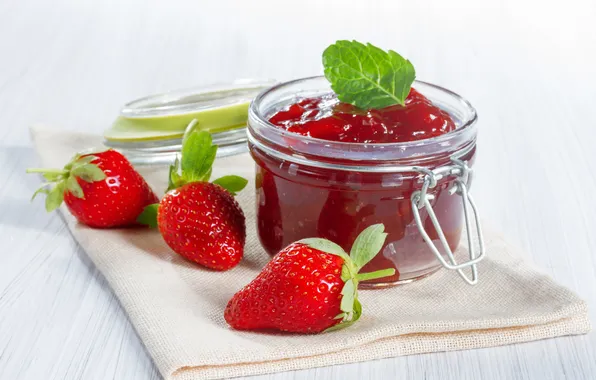 Picture strawberry, mint, strawberry jam