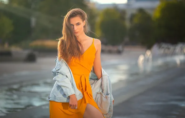 Girl, pose, dress, bokeh, dzhinsovka, Dmitry Shulgin, Ekaterina Klat