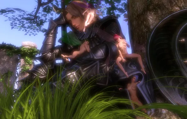 Forest, erotic, chest, armor, fairy, helmet, knight