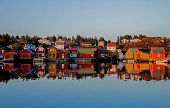 Sea, reflection, home, boats, sea, houses, reflection, boats