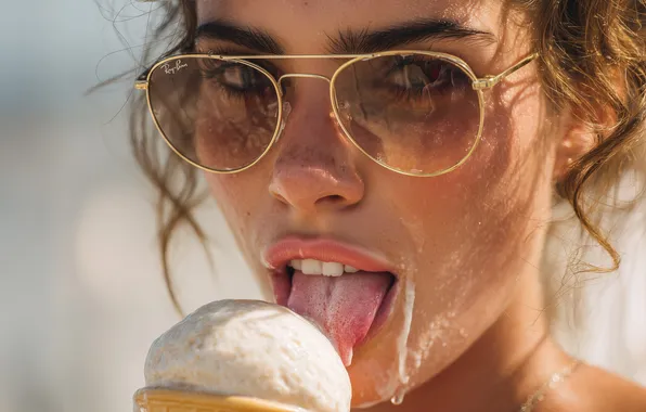 Girl, ice cream, girl, women, ice cream, ray ban, sunglasses, sunglasses