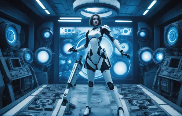 Girl, robot, cyborg