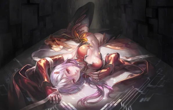 Girl, wall, squares, art, lying, guilty crown, inori yuzuriha, aoin