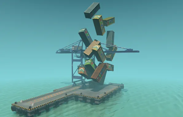 Ocean, joke, blender3d, 3dart, blender render, portalcrane, levitationofcontainers
