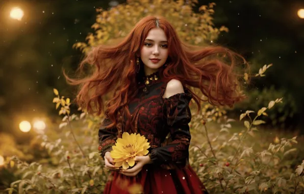 Girl, smile, red, in motion