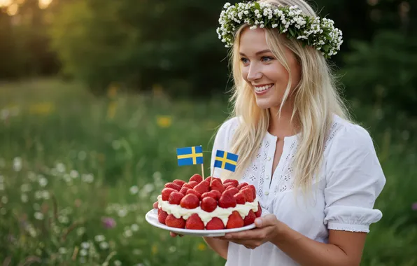Field, summer, look, girl, nature, smile, berries, meeting