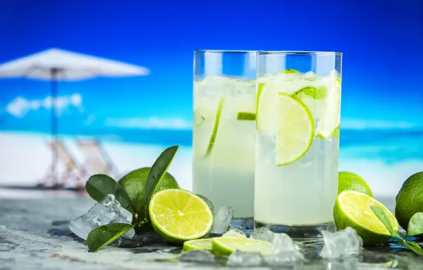 Picture beach, ice, lime, citrus, drink, mahito