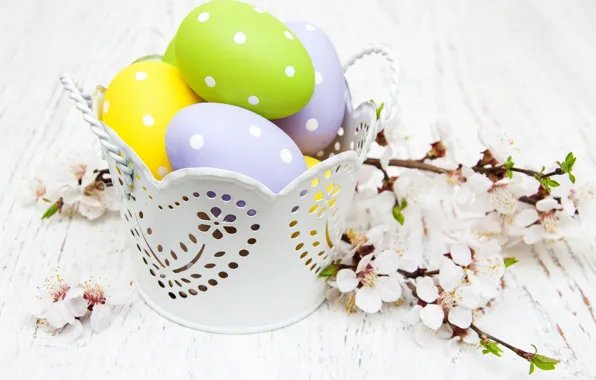 Picture flowers, eggs, spring, colorful, Easter, happy, wood, blossom