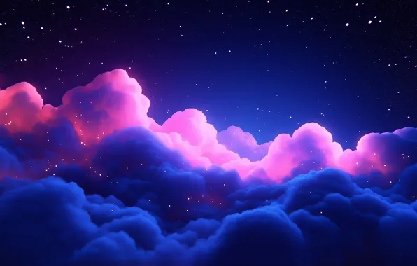 Stars, clouds, colorful, sky, blue, pink, clouds, stars