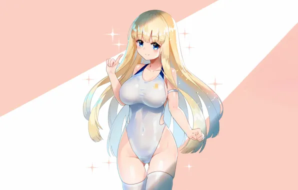 Girl, sexy, cleavage, thighhighs, long hair, boobs, anime, blue eyes