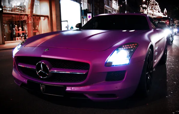 Picture road, city, the city, movement, the evening, SLS AMG, Mercedes Benz, cars