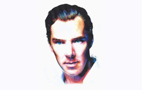 Figure, portrait, Benedict Cumberbatch, Benedict Cumberbatch, colored pencils