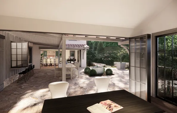 Design, style, interior, piano, terrace, dining room, courtyard