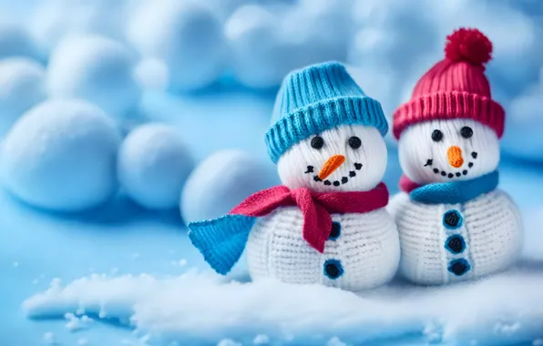 Winter, snow, smile, toys, Christmas, New year, snowmen, snowman