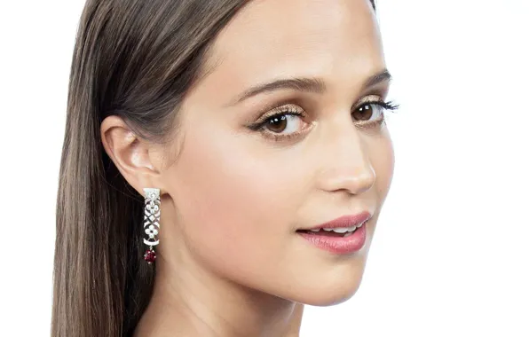Picture look, face, earrings, actress, Sweden, Alicia Vikander, Alicia Vikander