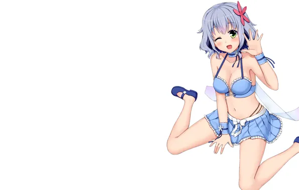 Girl, sexy, cleavage, Muse, green eyes, boobs, anime, beautiful
