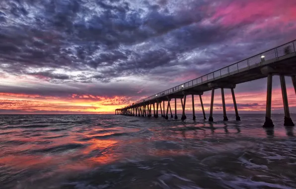 Sea, the sky, clouds, sunset, pierce, USA, California, Hermosa Beach