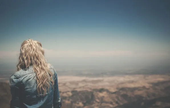 Girl, woman, view, blonde, person, lookout, whitespace, horizont