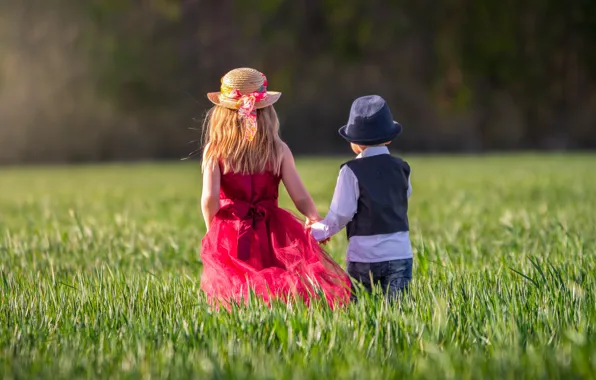 Picture greens, field, summer, grass, light, nature, children, each