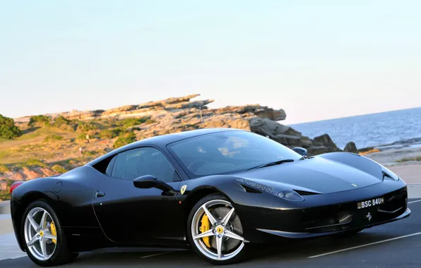 Sea, black, Ferrari, ferrari 458 italia, 458 Italia