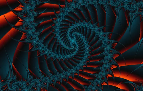 Orange, red, abstraction, pattern, dark, spiral, fractal, ornament