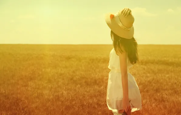 Picture field, summer, girl, the sun, hat