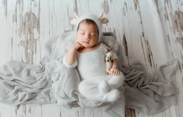 Pose, background, toy, Board, child, sleep, cow, baby