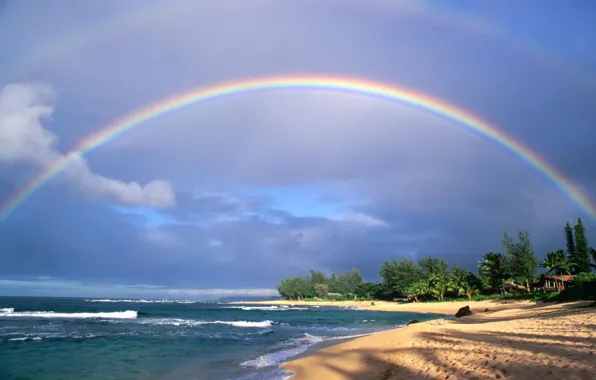 Picture sea, beach, the sky, rainbow