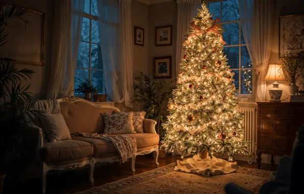 Picture decoration, room, tree, interior, Christmas, gifts, New year, Christmas