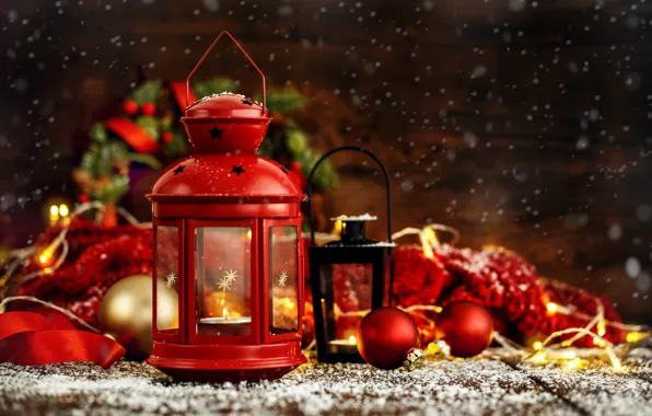 Decoration, balls, New Year, Christmas, lantern, gifts, Christmas, balls