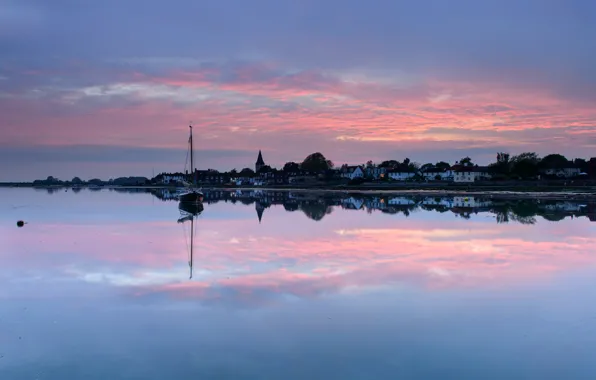 Picture the sky, water, clouds, sunset, lake, reflection, England, the evening