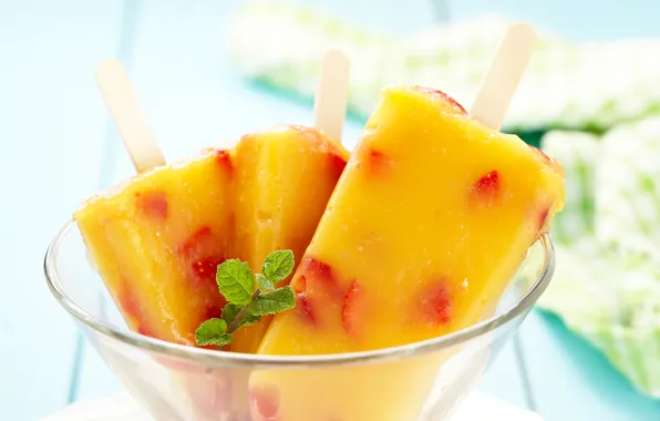 Picture summer, strawberry, ice cream, mango, dessert, sweet, ramekin, sorbet
