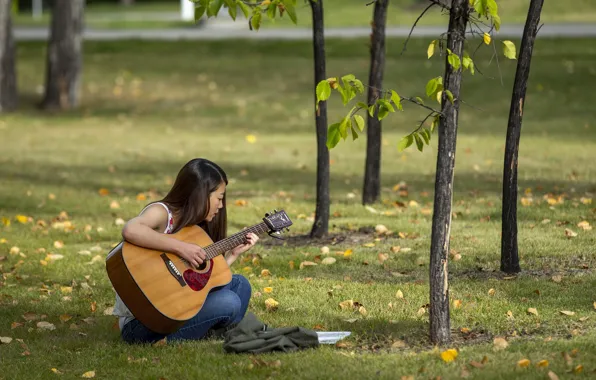 Picture summer, girl, guitar