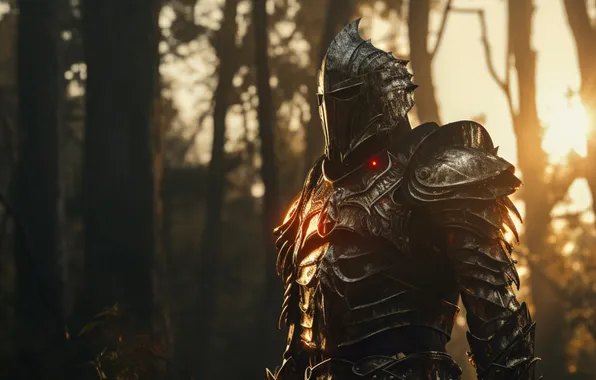 Forest, look, light, branches, nature, armor, warrior, fantasy