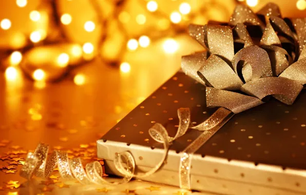 Holiday, gift, new year, tape, gold, Christmas, bow, New Year