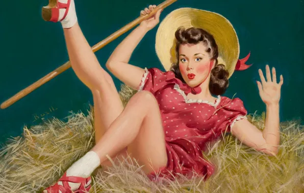 Girl, retro, figure, drop, hay, Pin-up, Alfred Leslie Buell
