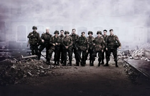 Picture War, Ruins, Soldiers, Weapons, The series, Men, Band of Brothers, Brothers in arms