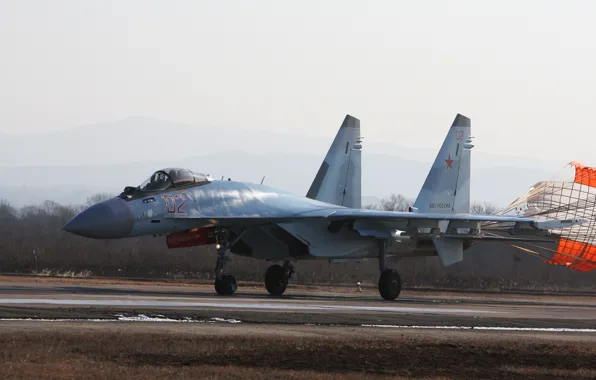 Picture fighter, parachute, Su-35, jet, multipurpose