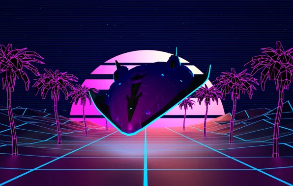 Picture Music, Palm trees, Background, Graphics, Synth, Retrowave, Synthwave, New Retro Wave