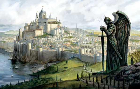 Picture the city, statue, painting