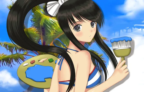 The sky, girl, Palma, paint, art, brush, xiao lian