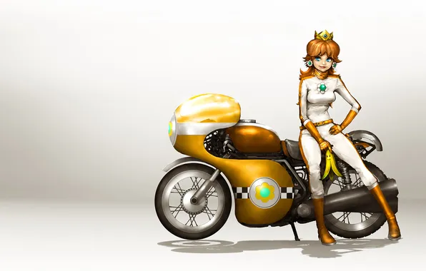 Picture motorcycle, art, Mario Kart 8, Princess Daisy