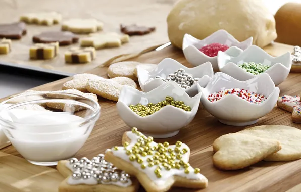 Stars, cookies, cakes, the dough, Christmas, molds, powder