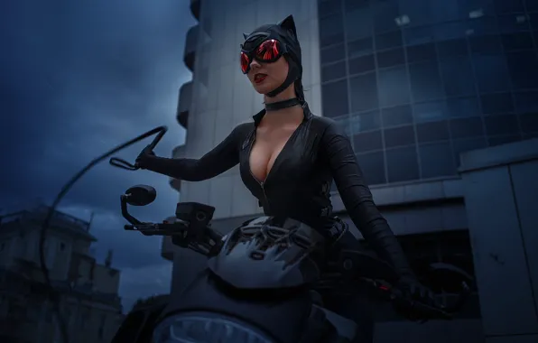 Picture Alyona Sysueva, whip, sexy, motorcycle, cosplay, neckline, girl, woman