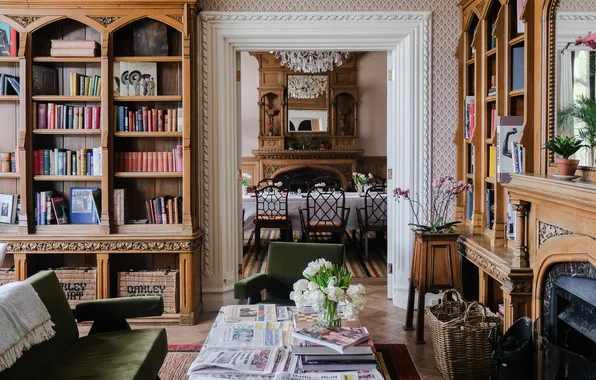 Design, style, interior, fireplace, library, living room, dining room, Windsor