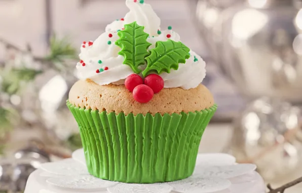 Cake, cream, blur bokeh, Christmas decoration