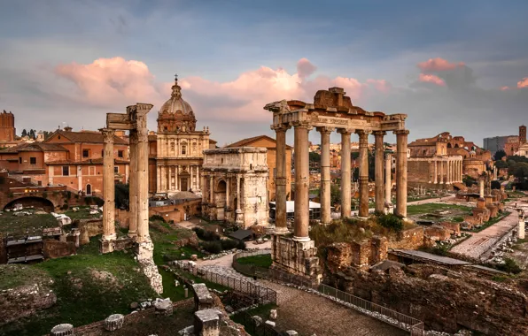 Area, Rome, Italy, columns, ruins, Italy, Rome, Arch
