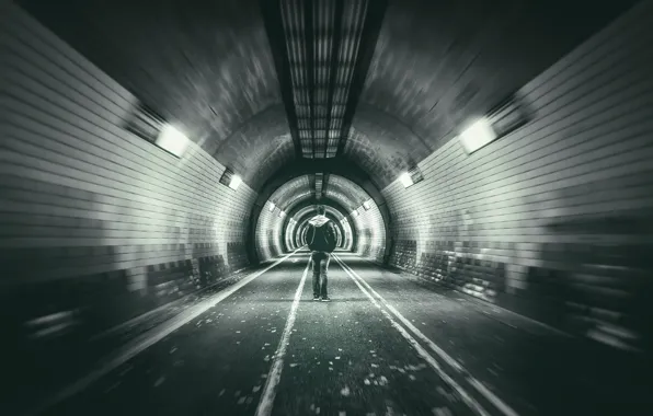 Man, tunnel, straight